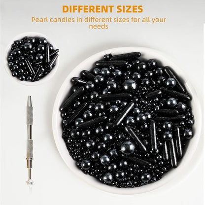 Kasvan Black Mix Sugar Sprinkles - Edible Candy Pearls with 4-Claw Sprinkle Pen | 118g Gift Box for Baking & Decorating