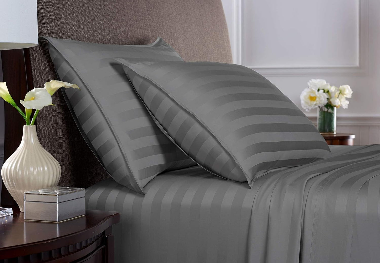 Pure Bamboo California King Sheets - 100% Organic Viscose Bed Set, Soft & Cooling, Jacquard Stone