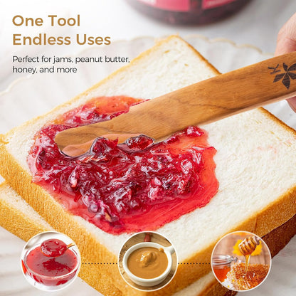 Skiennix Spurtle Set - 2 Pack Danish Dough Whisk & Jar Spatula - Solid Teak Wood Kitchen Utensils