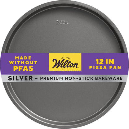 Wilton Silver Non-Stick Pizza Pan - 12-Inch Cold-Rolled Steel Bakeware, PFAS-Free