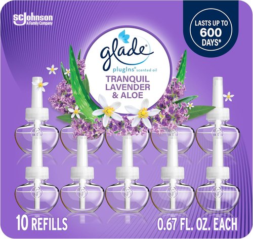Glade PlugIns Refills Air Freshener - Tranquil Lavender & Aloe Scented Oils | 10 Count, 0.67 Fl Oz