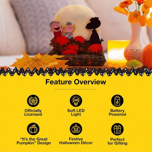 Mark Feldstein Peanuts It's The Great Pumpkin LED Illuminated Tabletop Lamp Figurine | 6 Inch