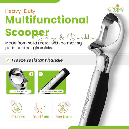 Spring Chef Heavy Duty Ice Cream Scoop - Dishwasher Safe Professional Tool for Gelato & Sundaes - Black