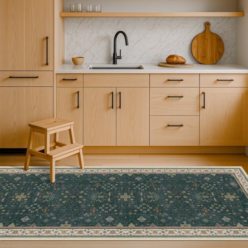 Hazo Haus Dark Green 2x8 Non Slip Kitchen Runner Rugs - Modern Vintage Boho Eclectic Floral Pattern, Washable Low Pile Non-Slip 8ft Long Runner Rugs for Hallway, Entrance