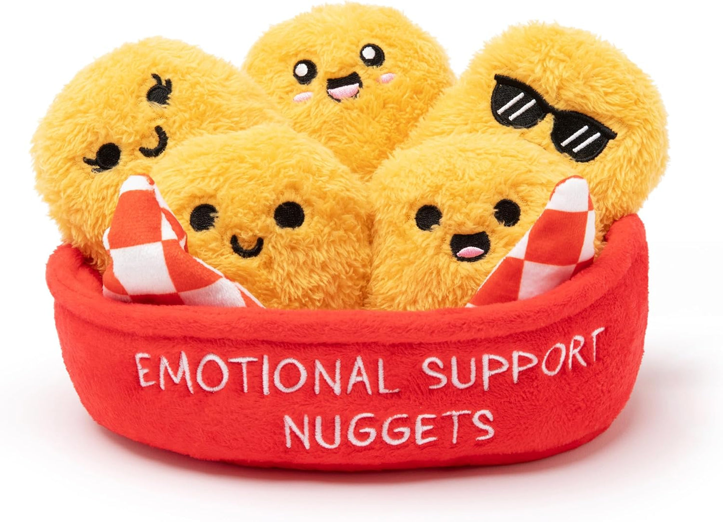 Relatable Emotional Support Chicken Nuggets - Cuddly Plush Toys Set with 5 Stuffed Animals & Basket