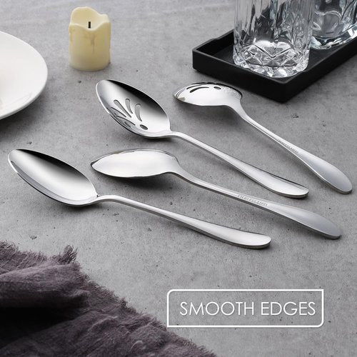 E-far 4-Piece Serving Set | Stainless Steel Buffet Utensils - 2 Spoons & 2 Slotted Spoons, Dishwasher Safe, 8.5-Inch