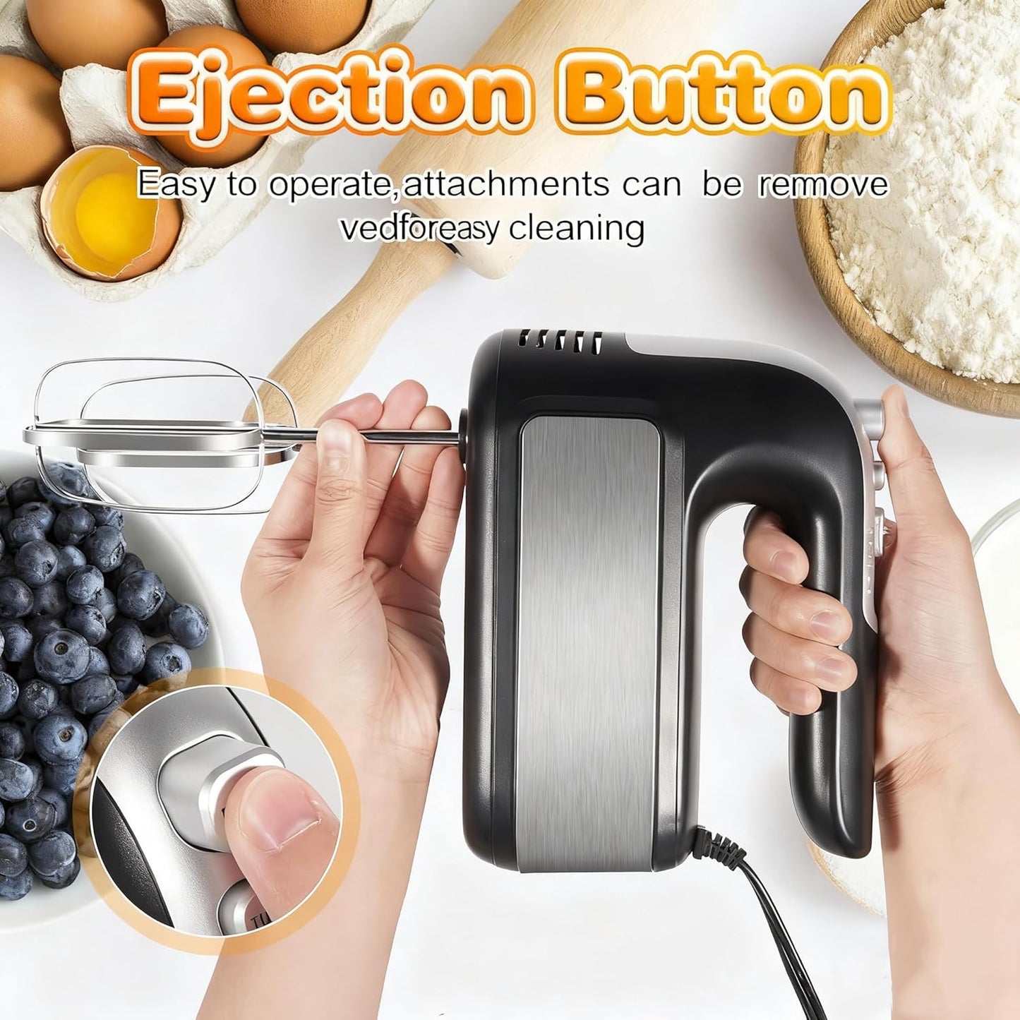 Skiennix 5-Speed Hand Mixer - Ultra-Powerful Electric Mixer with Turbo Function & 5 Attachments