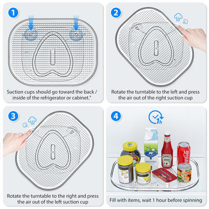 StackHelper Lazy Susan Turntable Organizer - Fits Most Refrigerators, Rectangle Turntable Rack Spice Organizing, Heartspin Lazy Susan Organizer for Fridge, (Large)