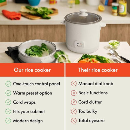Bella 16-Cup Rice Cooker - Automatic Keep Warm Function, Nonstick Bowl & Steamer | Oatmilk Color