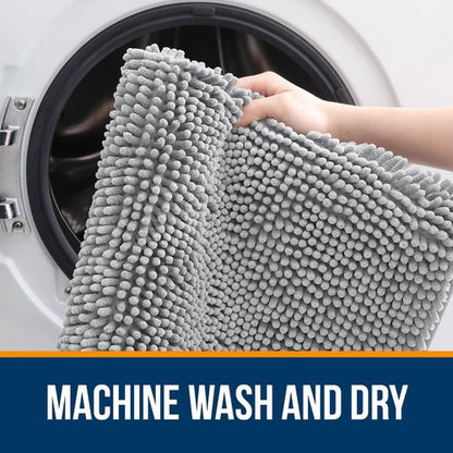 OLANLY Bathroom Rugs 50x30, Extra Soft Absorbent Chenille Bath Rugs, Rubber Backing Quick Dry, Machine Washable Bath Mats for Bathroom Floor, Tub and Shower, Home Decor Accessories, Light Grey