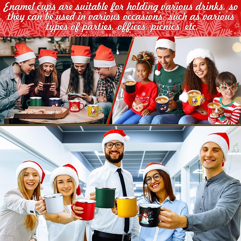 Zhehao 6 Pcs Cartoon Enamel Mugs 11 oz - Santa & Snowman Design (Variation: 6+Cartoon)