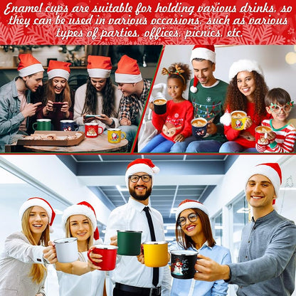 Zhehao 6 Pcs Cartoon Enamel Mugs 11 oz - Santa & Snowman Design (Variation: 6+Cartoon)