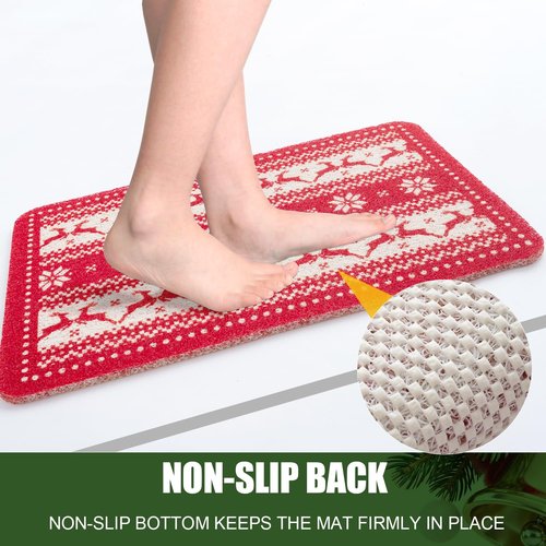 Hargiis Christmas Non-Slip Bathtub Mat, Anti Slip Shower Mat, Fast Drying Bathtub Mats, Foot Scrubber Mat, Anti Slip Mat for Tub, Floor, Bathroom, Kitchen, Home, Hotel (Reindeer Snowflake, 24"x16")