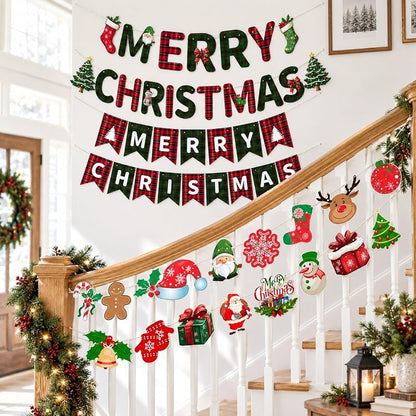 Christmas Banner 32pcs Red Green Merry Christmas Party Decor