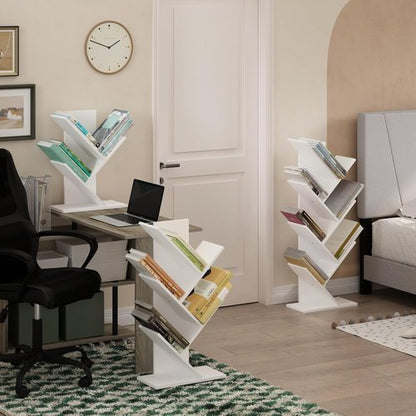 Furinno 5-Tier Tree Bookshelf - Stylish Angled Open Shelf for Room Decor | 8.4 x 15.7 x 30.3 Inches, White