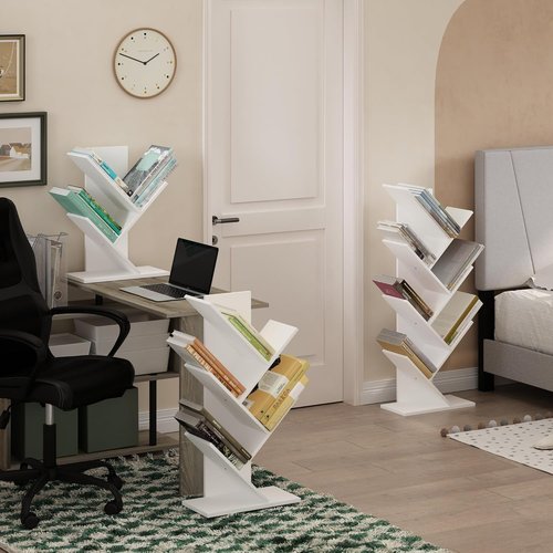 Furinno 7-Tier Tree Bookshelf - Stylish Angled Open Design for Room Decor | White, 8.4 x 15.7 x 39.4 Inches