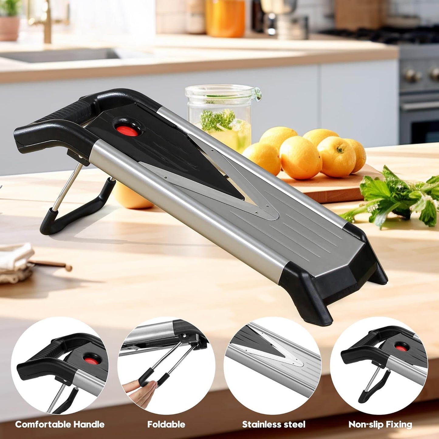 Supernal 5-in-1 Adjustable Mandoline Slicer - Durable Stainless Steel Vegetable Cutter with Cut-Resistant Gloves | Ideal for Potatoes, Tomatoes, Carrots, Onions & More