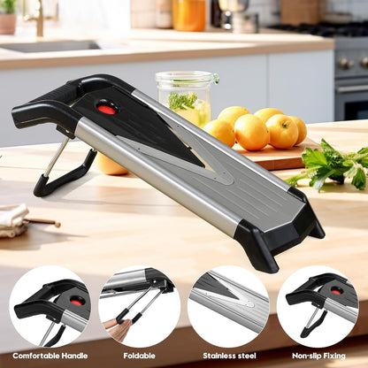 Supernal 5-in-1 Adjustable Mandoline Slicer - Durable Stainless Steel Vegetable Cutter with Cut-Resistant Gloves | Ideal for Potatoes, Tomatoes, Carrots, Onions & More