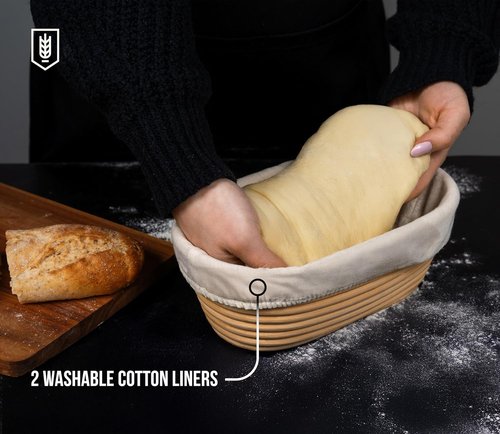 Kook Banneton Bread Proofing Baskets - Artisan Sourdough Making Set of 2 | 9.8 Inch Handwoven Rattan with Cloth Liners