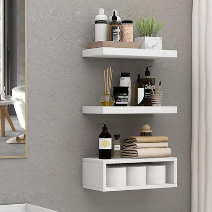 RANK Bathroom Shelves Over Toilet - Wall-Mounted Floating Storage for Toilet Paper | Set of 3, 16 Inch, White
