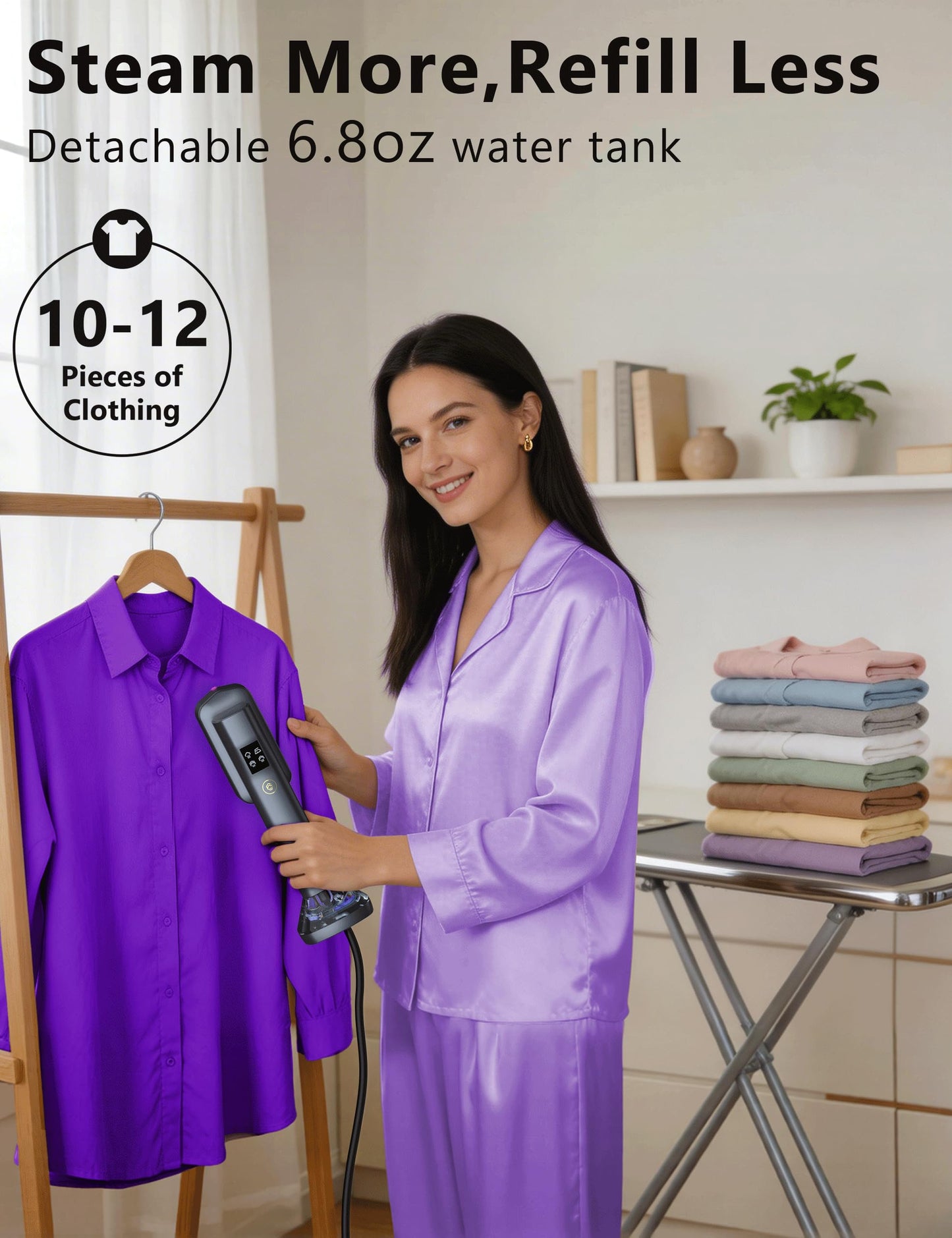 Steamer for Clothes,Portable Handheld Garment Steamer, 200ml Capacity,1000W 15s Fast Heat-UP, Leak-Proof Fabric Quick Wrinkle Remover Ceramic Panel, 2-in-1 Dry & Wet Iron for Home and Travel -Purple
