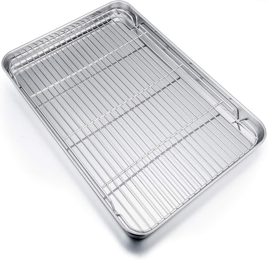P&P CHEF Baking Sheet Pan Set - 19.6 Inch Stainless Steel Cookie Tray with Cooling Rack | Non-Toxic & Dishwasher Safe