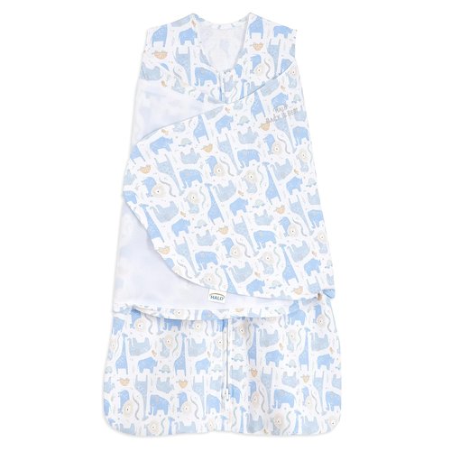 HALO 100% Cotton Sleepsack Swaddle - 3-Way Adjustable Wearable Blanket, Blue Safari, Small (3-6 Months)