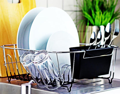 Neat-O Deluxe Chrome-Plated Steel Dish Drainer - Compact Design for Small Spaces | Black Finish