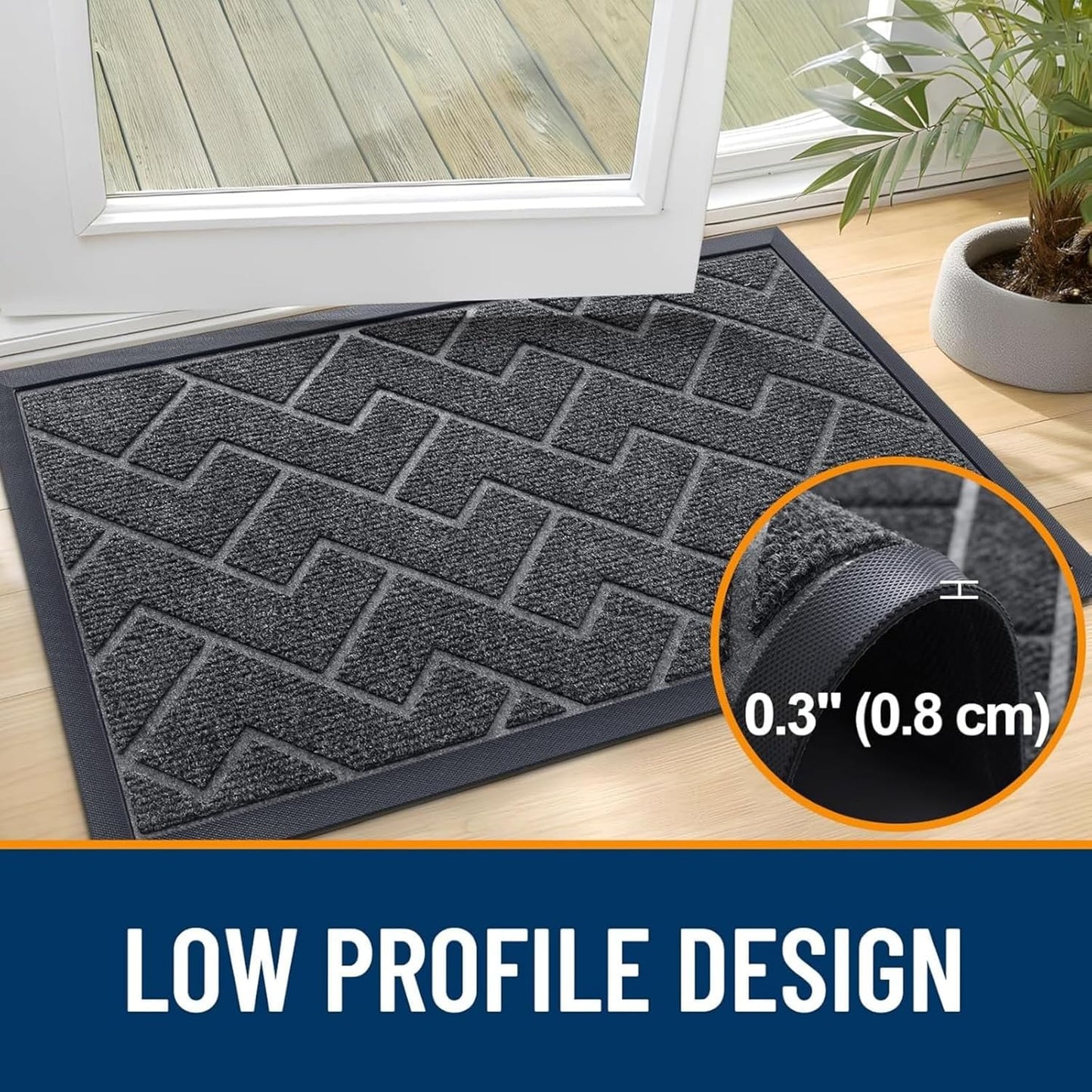 OLANLY Waterproof Front Door Mat - All-Season Indoor/Outdoor Doormat, Sturdy Natural Rubber, Herringbone Brick (Grey, 71x23)