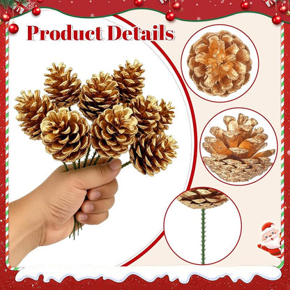 Gold 3 Inch Pine Cone Picks 30Pcs Christmas Wreath Decor - Variation: Glod-30
