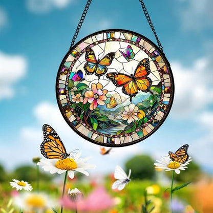 DASTOLL Stained Glass Window Hanging - Butterfly Suncatcher for Home Decor | 9.8-Inch Gift for Mom