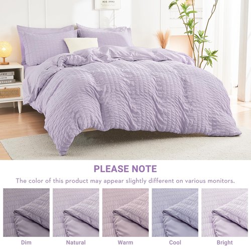 HYMOKEGE Lavender Full Size Comforter Sets Seersucker 7 Pieces, All Season Luxury Bed in a Bag for Bedroom, Bedding Set with Comforters, Sheets, Pillowcases & Shams