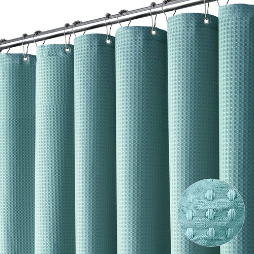 Dynamene Long Shower Curtain - 78 inch Long Waffle Weave Heavy Duty Fabric Shower Curtains for Bathroom, Neutral Weighted Hotel Spa Luxury Bath Curtain Set with 12 Plastic Hooks,72x78,Teal