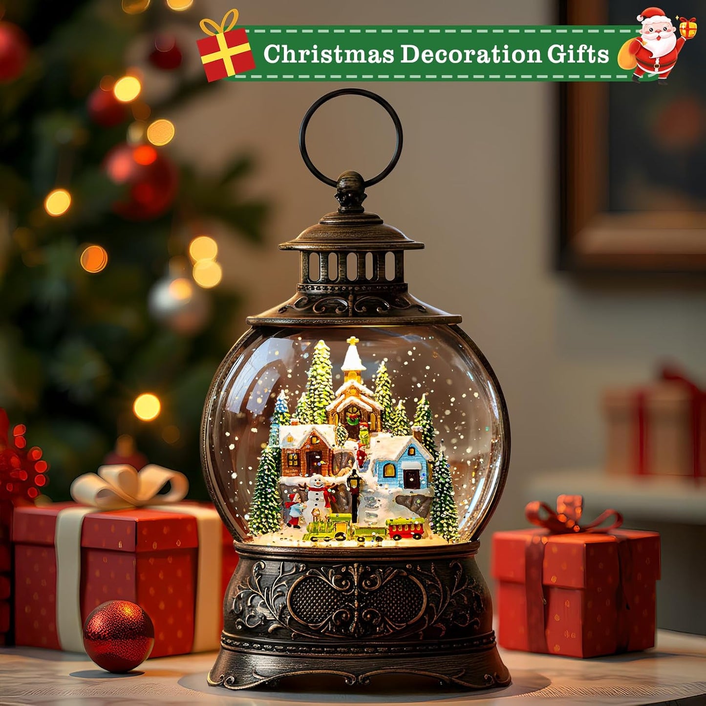 Regine Switzerland Christmas Snow Globe - Musical Water Lantern with Timer & USB/Battery Operation for Festive Decor