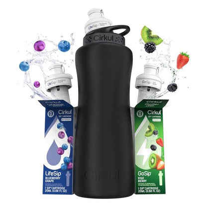 Cirkul 32oz Matte Black Stainless Steel Water Bottle Kit - Includes Black Lid & 2 Flavor Cartridges