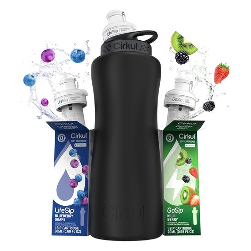 Cirkul 32oz Matte Black Stainless Steel Water Bottle Kit - Includes Black Lid & 2 Flavor Cartridges