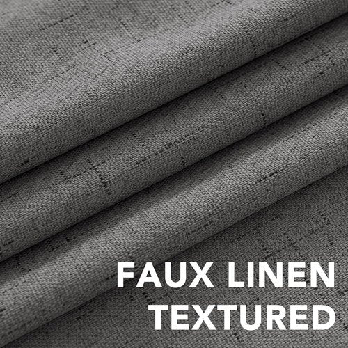 H.VERSAILTEX Linen Curtains 100% Blackout Curtains for Bedroom 90 inch Long Full Light Blocking Nature Linen Blended Window Curtains for Living Room Nickel Grommet (2 Panels, Grey)