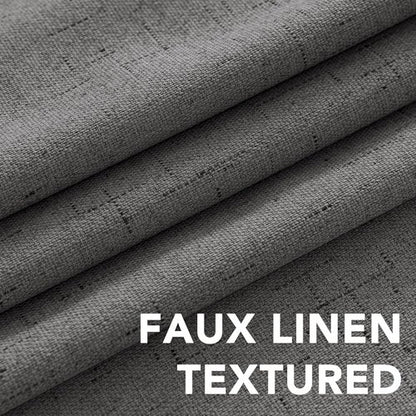 H.VERSAILTEX Linen Curtains 100% Blackout Curtains for Bedroom 90 inch Long Full Light Blocking Nature Linen Blended Window Curtains for Living Room Nickel Grommet (2 Panels, Grey)
