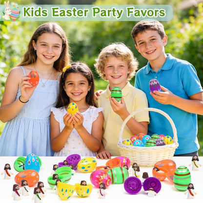 Religious Easter Basket Stuffers - 60 PCS Jesus Figurines & Colorful Eggs for Kids' Egg Hunt