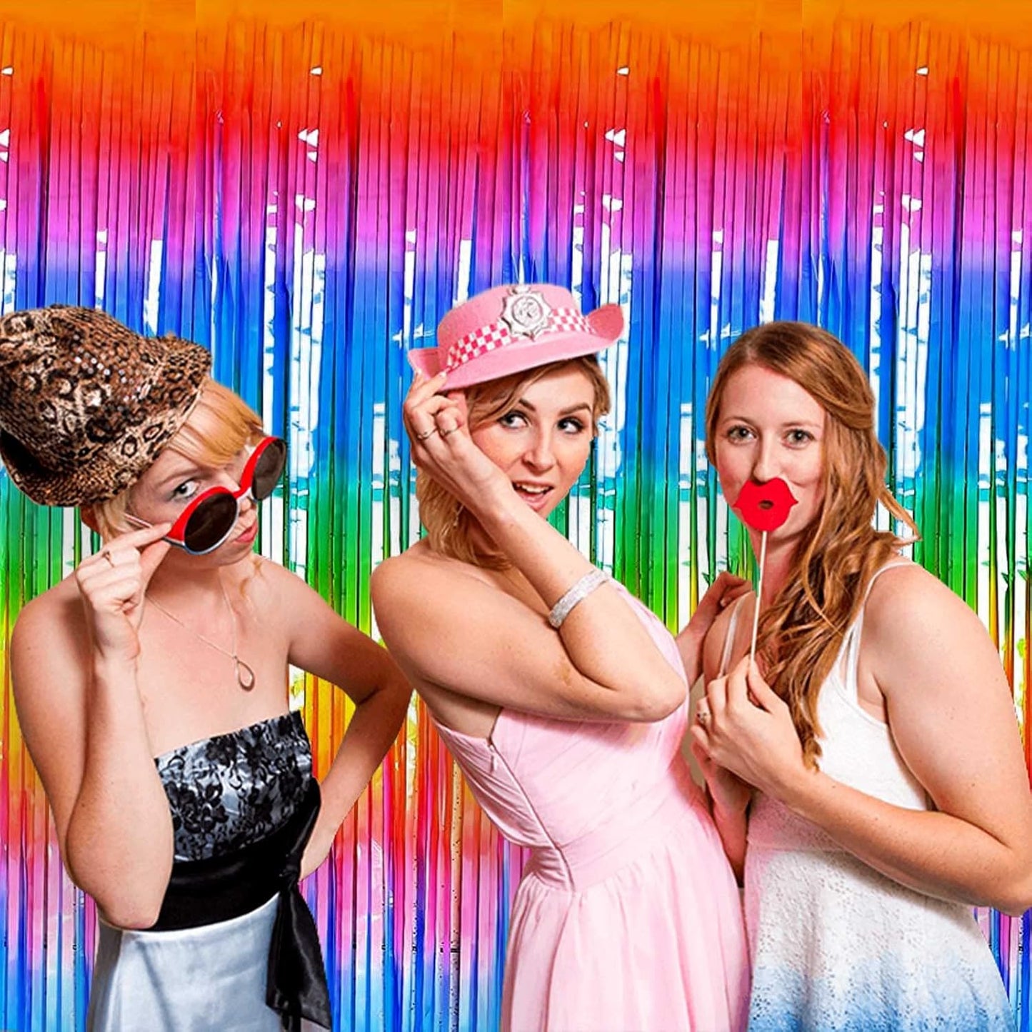Rainbow Tinsel Foil Fringe Curtain Backdrop - 8 Pack Metallic Streamers for Parties | 3.28Ft x 8.2Ft