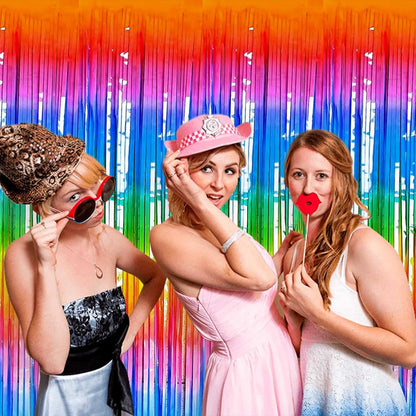 Rainbow Tinsel Foil Fringe Curtain Backdrop - 8 Pack Metallic Streamers for Parties | 3.28Ft x 8.2Ft