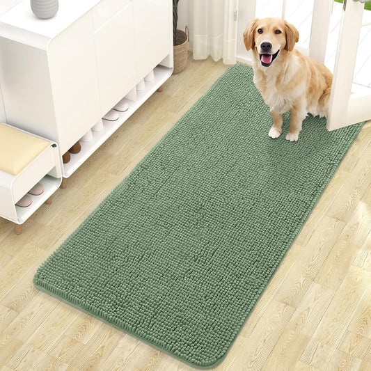 OLANLY Dog Door Mat - Absorbent Non-Slip Indoor Carpet for Muddy Paws | 47x24, Olive Green