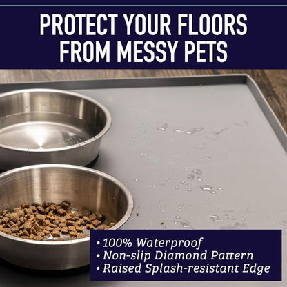 Leash Boss Dog Food Mat - Waterproof Silicone Pet Feeding Mat with High Edges | Non-Slip Design (Small: 18"x11", Navy)