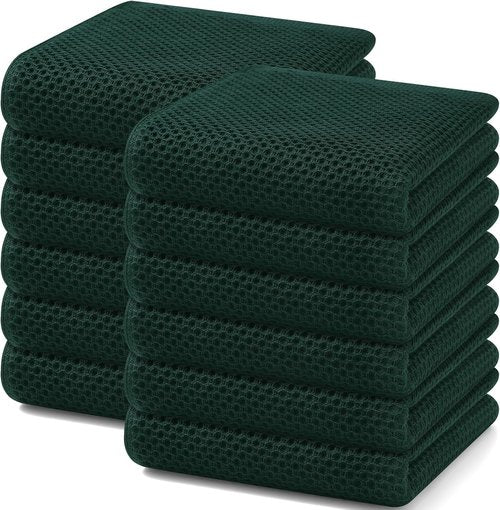 Homaxy 100% Cotton Waffle Weave Kitchen Dish Towels - Ultra Soft & Absorbent, 13 x 28 Inches, 12-Pack | Blackish Green