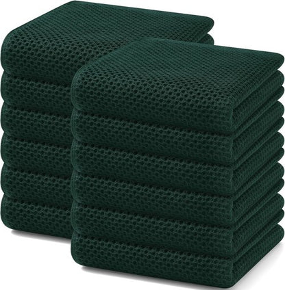 Homaxy 100% Cotton Waffle Weave Kitchen Dish Towels - Ultra Soft & Absorbent, 13 x 28 Inches, 12-Pack | Blackish Green