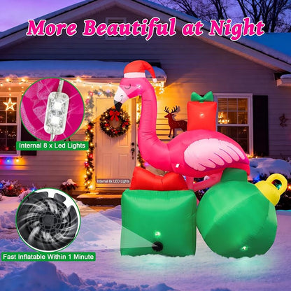6ft Christmas Inflatable Flamingo Yard Decor with LED Lights