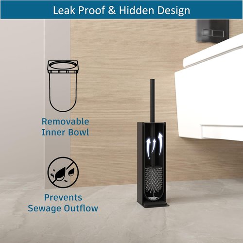 BVL Toilet Brush and Holder Set - Stylish Black Freestanding Design for Modern Bathrooms