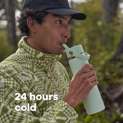 Hydro Flask Water Bottle - Insulated Stainless Steel - 40 Oz Wide Mouth with Flex Straw Lid | Leakproof & Refillable in Botanical Bliss Agave
