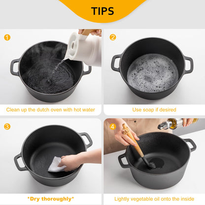 Velaze Cast Iron Dutch Oven Pot with Skillet Lid, 2-in-1 Pre-Seasoned Dual Handle Cast Iron Pan for Bread Baking, Frying, and Camping - Black 5QT