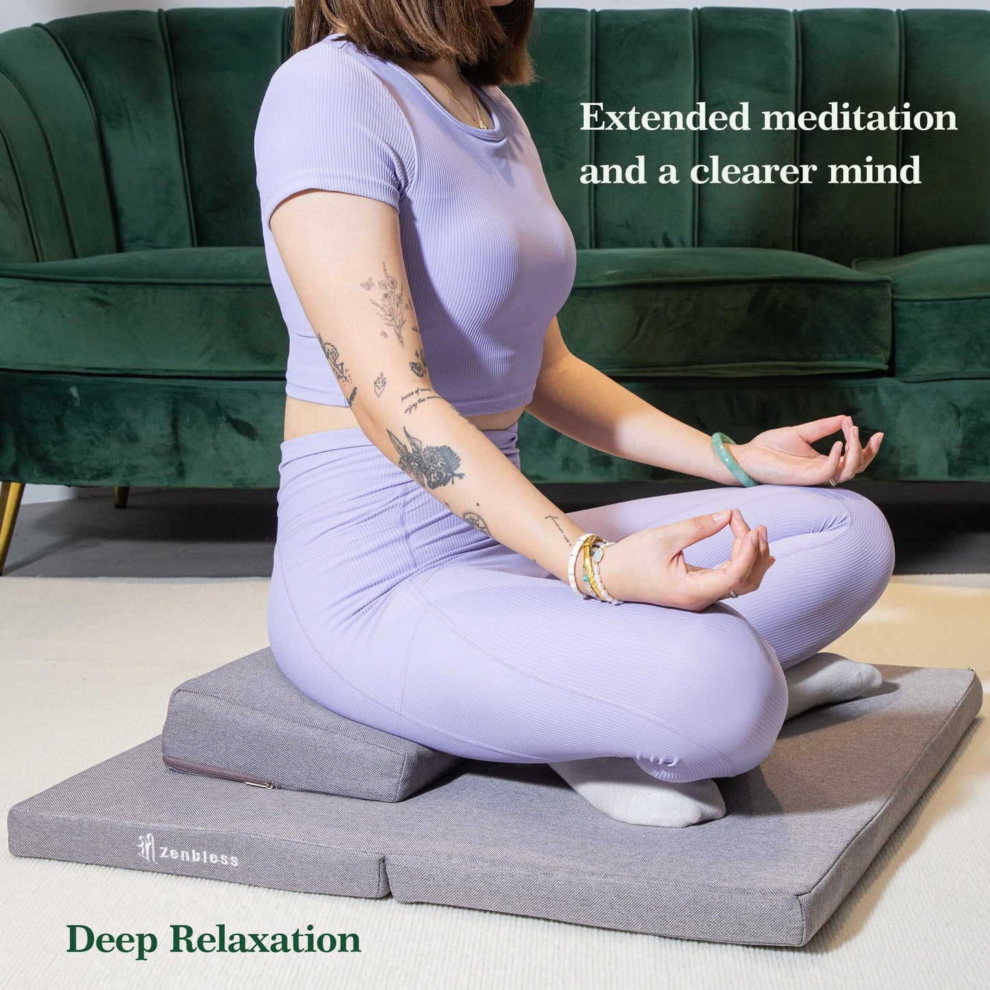 ZenBless Zafu Meditation Cushion Set,Yoga Meditation Pillow for Sitting on Floor,Large Square Meditation Mat and Pillow Set，Meditation Floor Pillow, Washable Cover(27.6")